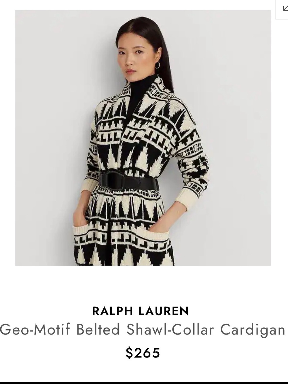 Ralph Lauren Black and White Geometric Shawl Cardigan - Picture 6 of 9
